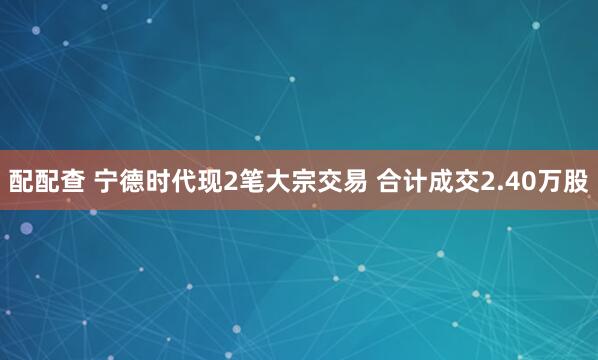 配配查 宁德时代现2笔大宗交易 合计成交2.40万股